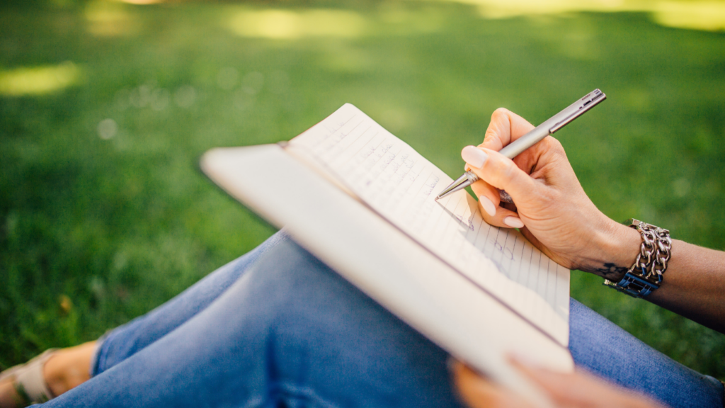 woman writing article