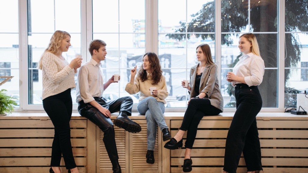 group of people having coffee break